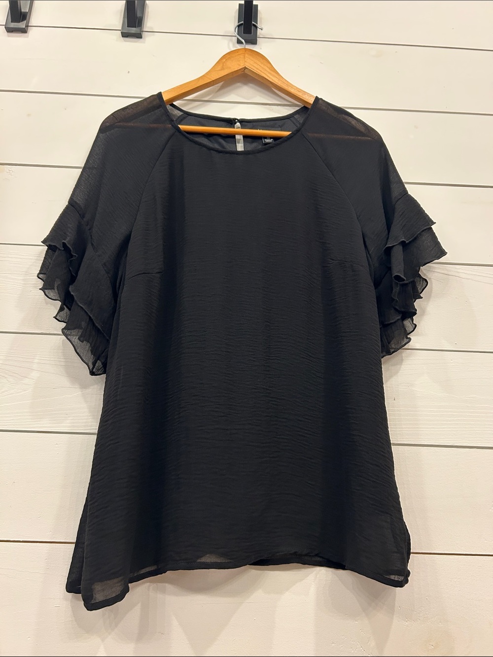 Chiffon Ruffle Sleeve Blouse - Black